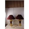 Pair of Gold Colored Lamps with Burgundy Shades, Working