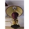 Image 3 : Pair of Gold Colored Lamps with Burgundy Shades, Working