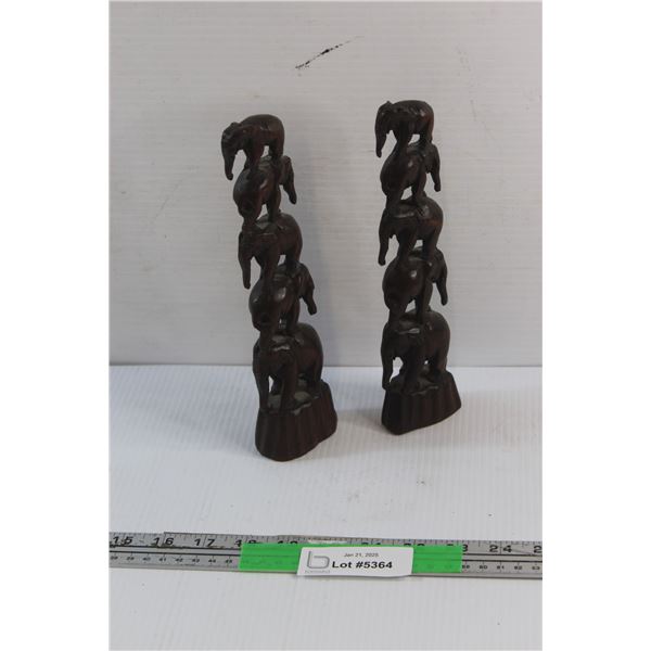 (2) Carved Wood Elephant Decor