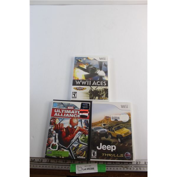 (3) Wii Games - WWII Aces, Marvel Ultimate Alliance and Jeep Thrills