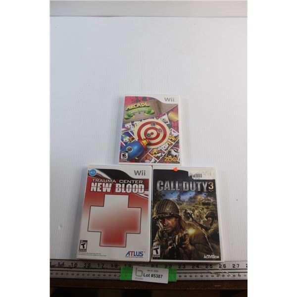 (3) Wii Games - Arcade Shooting Gallery, New Blood and Call of Duty 3