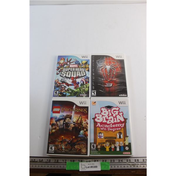 (4) Wii Games - Spider Man 3, Lego Lord of the Rings and Big Brain Academy
