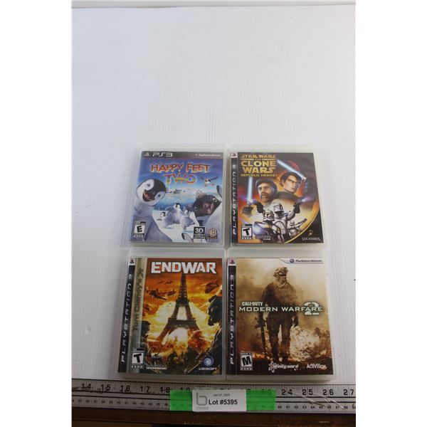 (4) Sony PlayStation 3 (PS3) Games - Call of Duty Modern Warfare 2, Happy Feet 2 and Star Wars the C