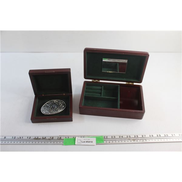Cowboy Horse Belt Buckle and Wooden Jewelry Box