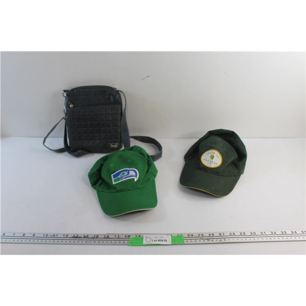 NFL Seattle Seahawks & Green Bay Packers Ball Caps and Shoulder Bag