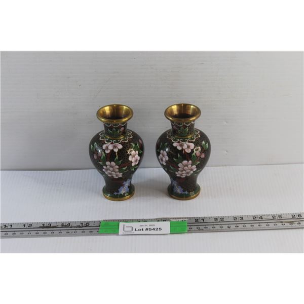 Pair of Cloisonne Brass Vases