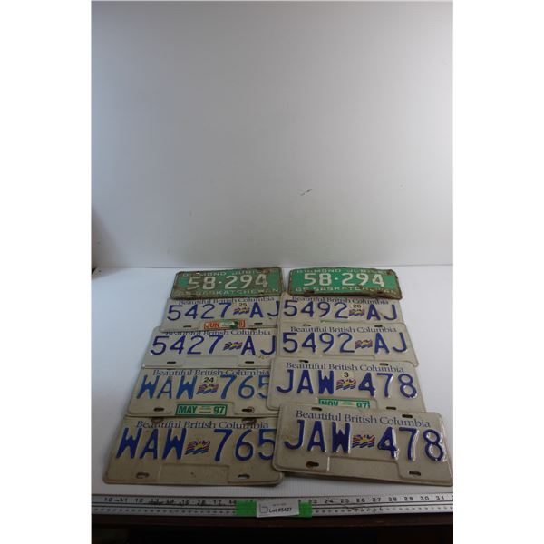 4 Pairs of  British Columbia and 1 Pair 1965 Saskatchewan License Plates