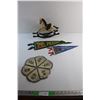 Image 1 : Hand Crafted Wooden Rocking Horse, Pennants and Beaded Mat