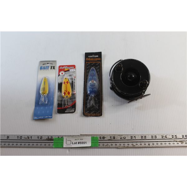 (3) Fishing Lures (NIB), and Fishing Reel