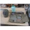 Image 1 : metal tray with welding mask, spray bottle and kitchen set