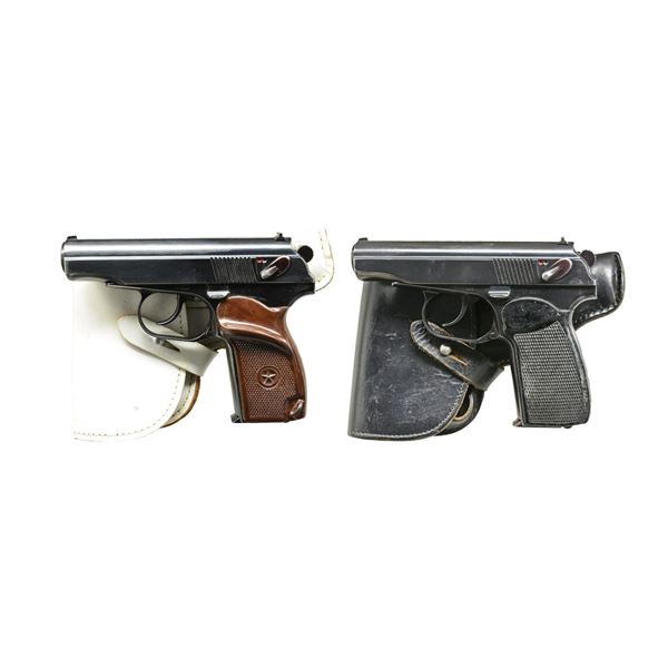 2 EAST GERMAN MAKAROV SEMI AUTO PISTOLS.