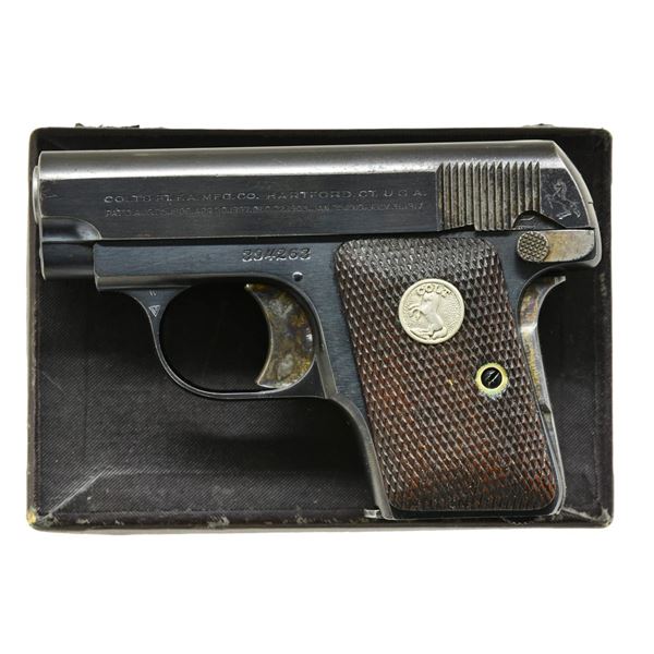 COLT 1908 VEST POCKET HAMMERLESS SEMI AUTO PISTOL.