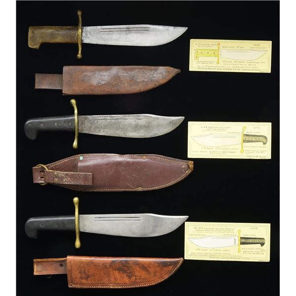 3 FINE WW2 V-44 SURVIVAL KNIVES.