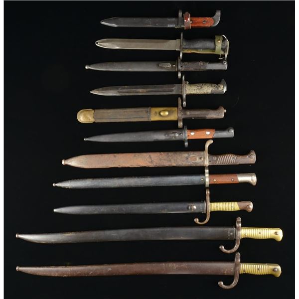 11 EUROPEAN BAYONETS & 1 FIGHTING KNIFE.
