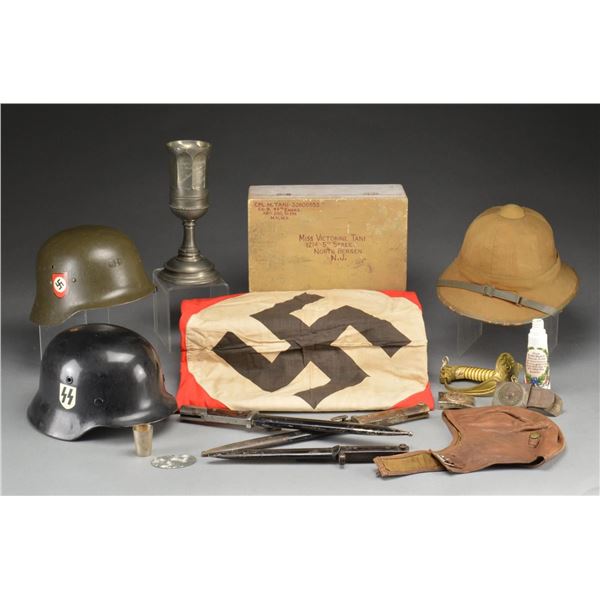 LARGE GROUP OF WWII GERMAN FLAGS & OTHER MILITARIA