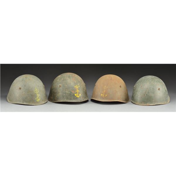 4 WWII ITALIAN HELMETS.