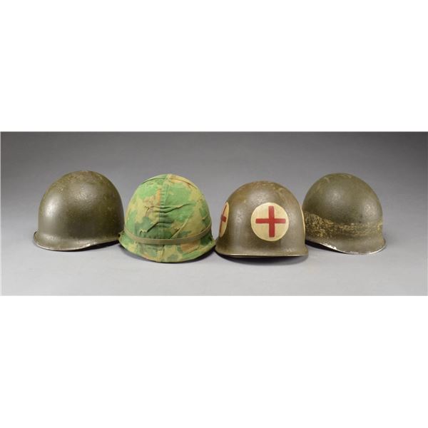 4 WWII US M1 HELMETS.