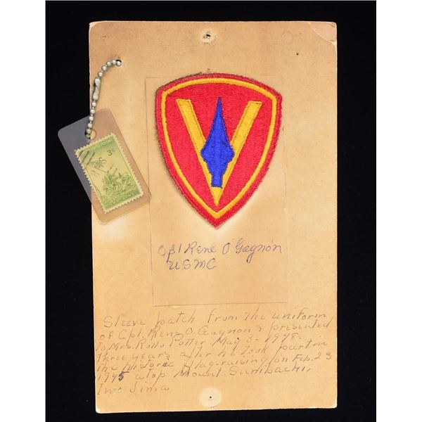 FIFTH US MARINE PATCH BELONGING TO CORPORAL RENE