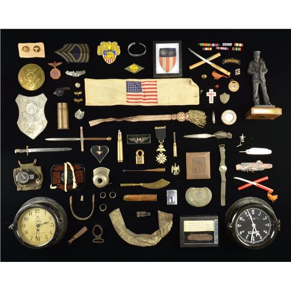 MOSTLY WWII ERA US MILITARY CLOCKS, INSIGNIA,