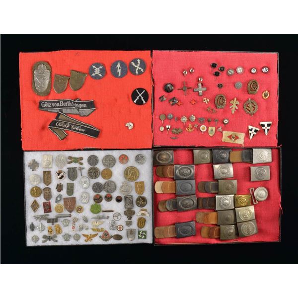 WWII GERMAN BELT BUCKLES, TINNIES, CUFF TITLES,