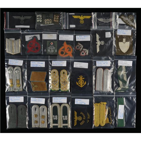 WWII GERMAN SHOULDER STRAPS, CLOTH & INSIGNIA.