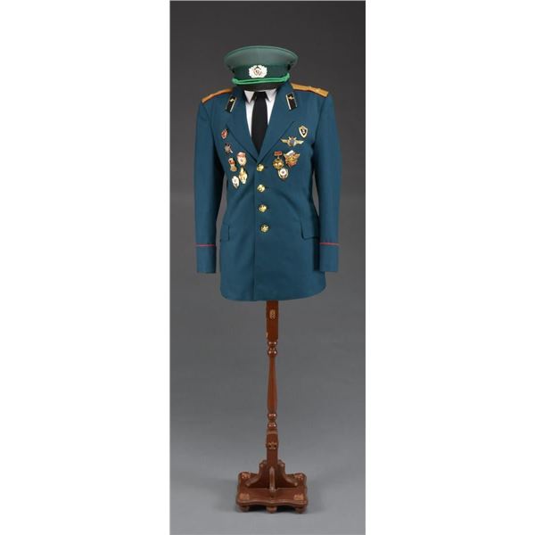 RUSSIAN MILITARY UNIFORM WITH HAT & STAND.