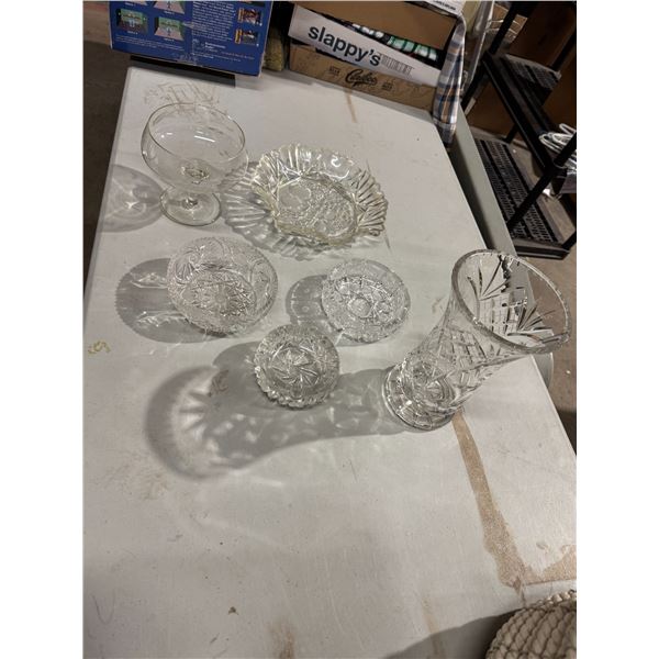 Crystal and other dishes, decor items