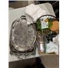 Image 1 : Silver plated trays, tablecloth, and other items