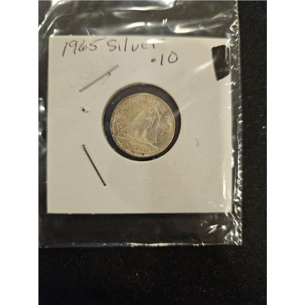 1965 Silver 10 cent coin
