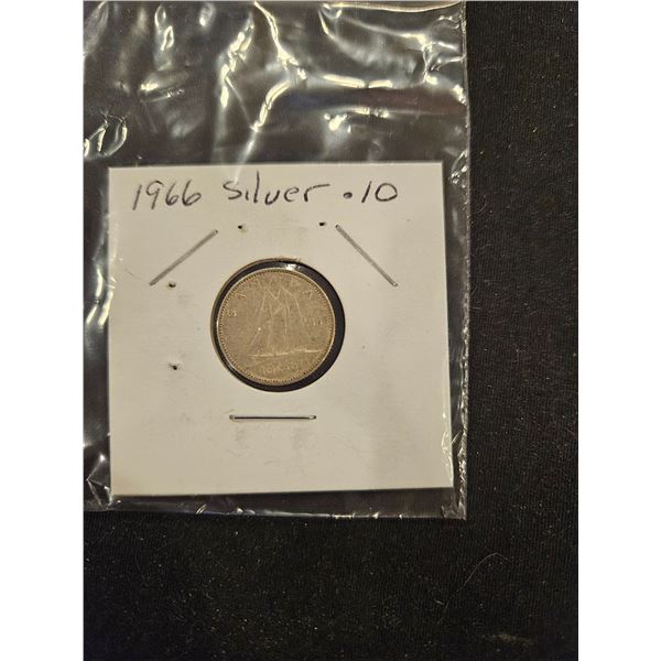 1966 Silver 10 cent coin