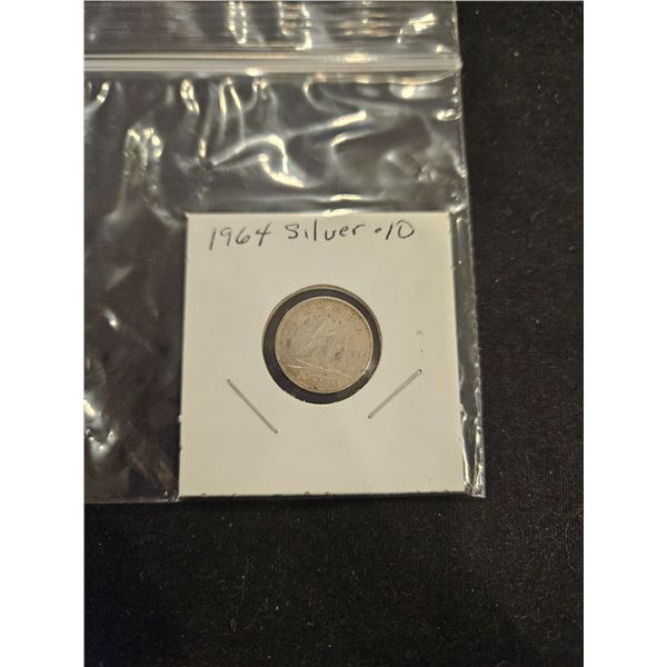 1964 Silver 10 cent coin