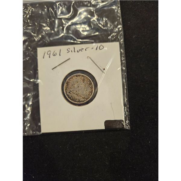 1961 Silver 10 cent coin