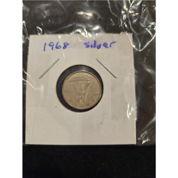 1968 Silver 10 cent coin