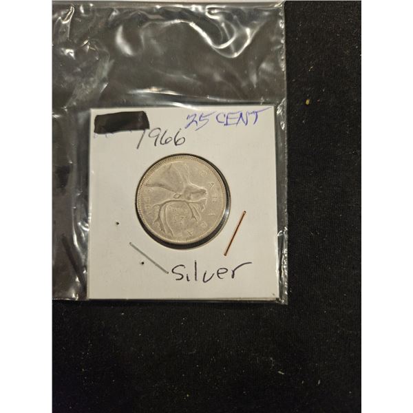 1966 Silver 25 cent coin