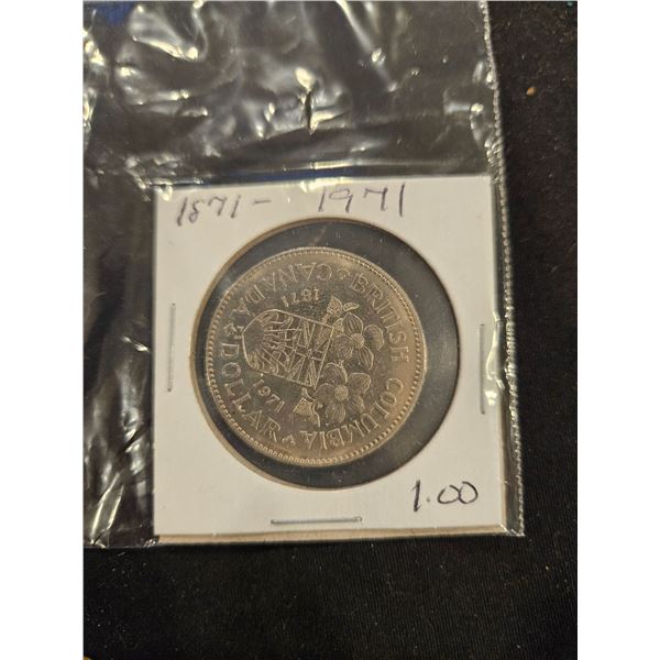 1871-1971 Britsh Columbia $1 dollar coin