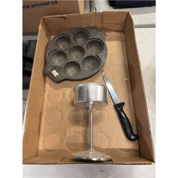 Cast iron dish and other items