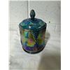 Image 2 : Peacock blue, Indiana glass candy jar grape pattern