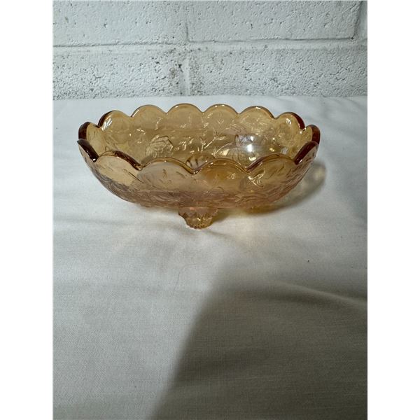 Vintage Jeanette Glass Louisa Florigold Iridescent 4 Toed Candy DishVintage