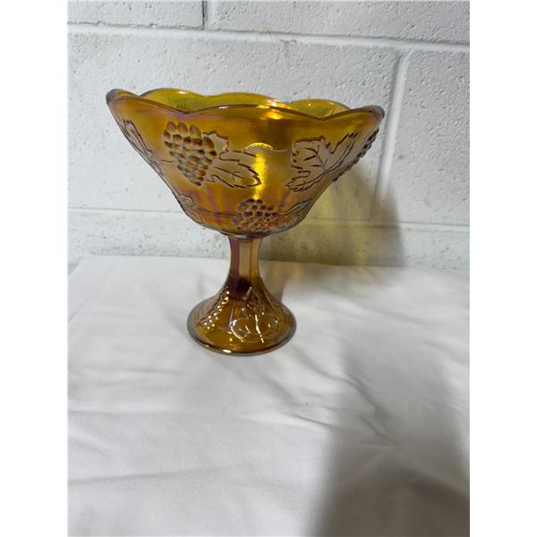 Vintage Amber Indiana Glass Pedestal Fruit Bowl Grapes