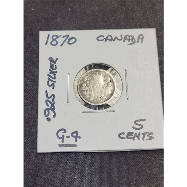 1870 Canada Queen Victoria 5 Cent .925 Silver Coin