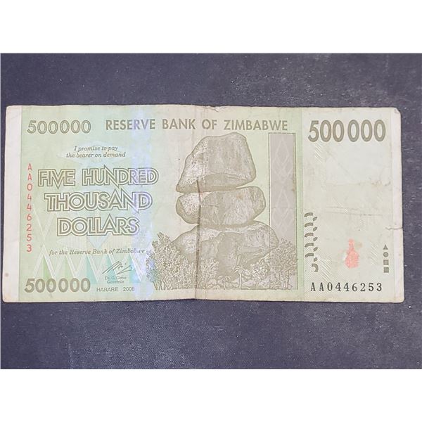 500,000 Reserve of Bank of Zimbabwe Bank Note