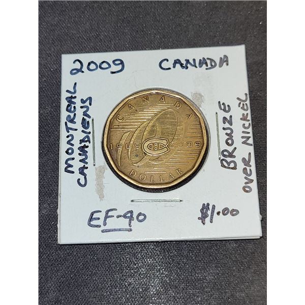 2009 Canada Queen Elizabeth Il Montreal Canadiens $1.00 Coin. EF-40