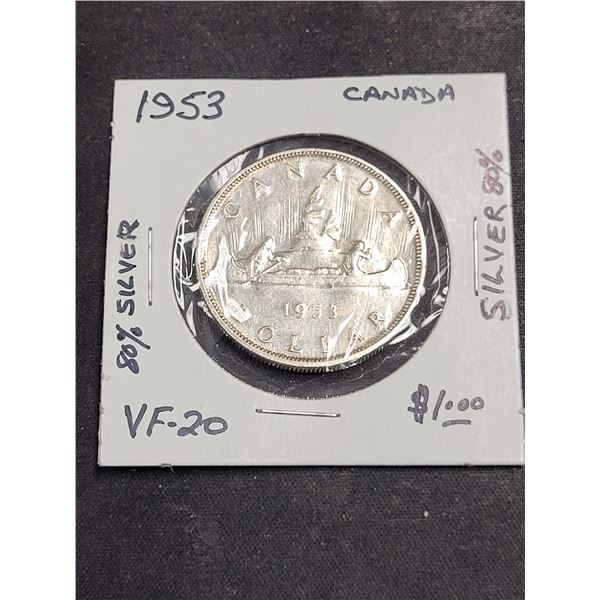 1953 Canada Queen Elizabeth Il $1.00 80% Silver Coin