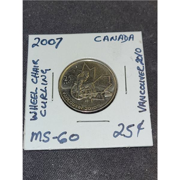 2007 Canada Wheel Chair Curling (Vancouver 2010 Olympics) 25 Cent Coin