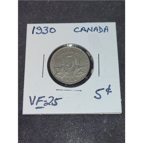 1930 Canada King George V 5 Cent Coin