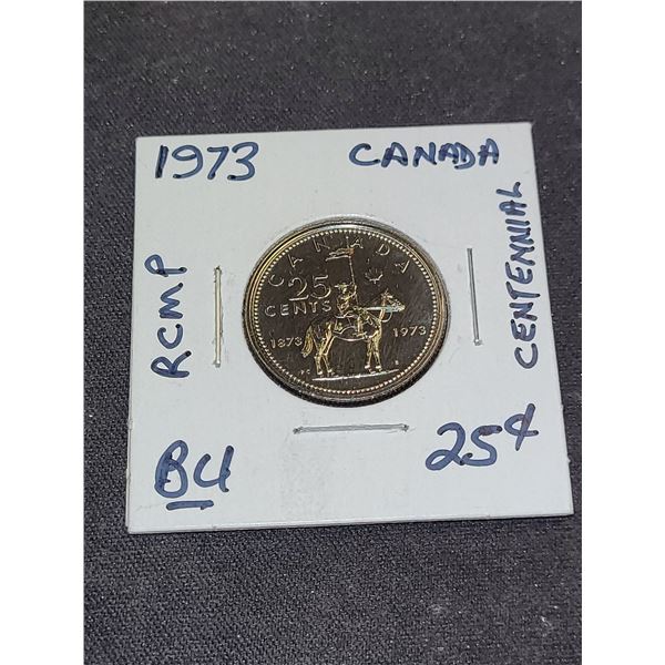 1973 Canada Queen Elizabeth lI RCMP Centennial 25 Cent Coin