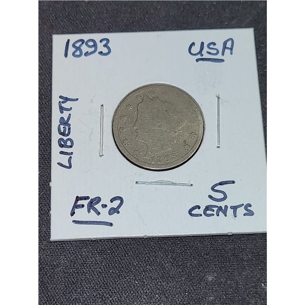 1893 Usa IIberty Head Nickel (5 Cents) Coin