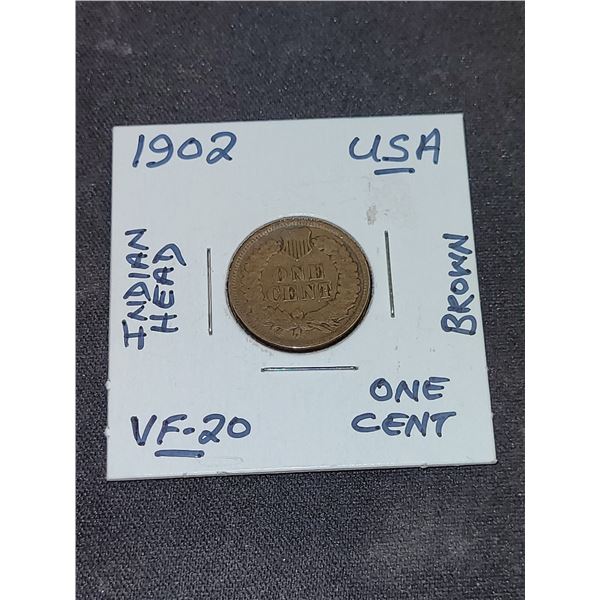 1902 Usa Indian Head (Brown) One Cent Coin