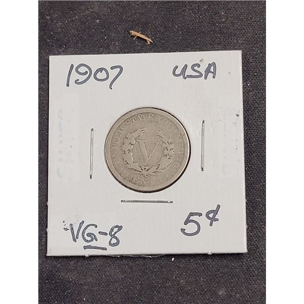 1907 Usa IIberty Head Nickel (5 Cent) Coin