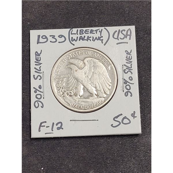 1939 Usa IIberty Walking 50 Cent 90% Silver Coin